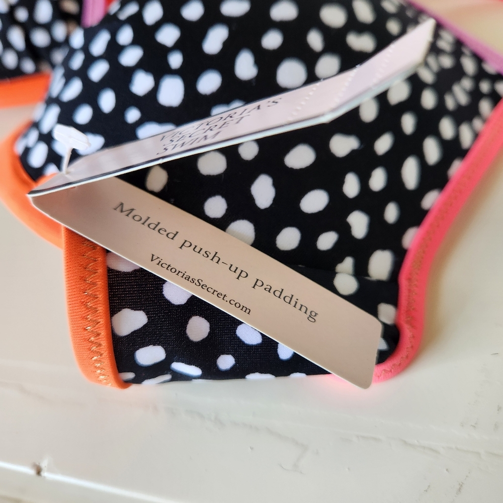NWT Victoria's Secret Black & Neon Multicolored Molded Push Up Bikini Swim Top - Picture 6 of 6